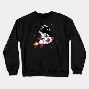 Astronaut Riding Rocket Cartoon Vector Icon Illustration (2) Crewneck Sweatshirt